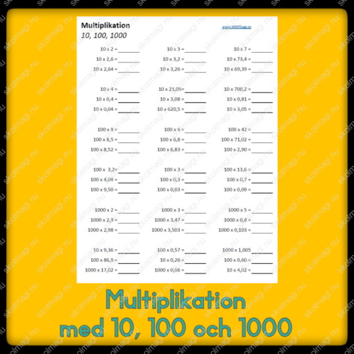 Multiplikation 10, 100, 1000
