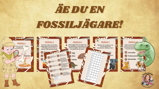 Jag har även skapat ett test som heter "Är du en fossiljägare" som innehåller 10 frågor med tre olika svarsalternativ. Till tipspromenad finns även svarstalong samt svar med korta tillhörande beskrivningar av svaret. Visste du om att internationella Arkeologidagen  är den sista söndagen i augusti. Ett kompletterande material som kan användas när man har arbetat med tema dinosaurer som ni finner att ta del av via min butik på Skolmagi.