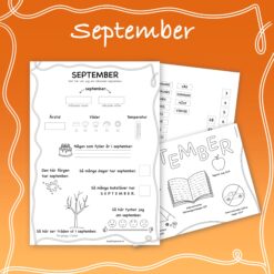 Arbetsblad och målarbild om månaden september