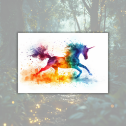 sagotanten stockbild med abstrakt regnbågsenhörning i akvarell