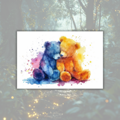 sagotanten stockbild med två omsorgsfulla nallebjörnar i akvarell