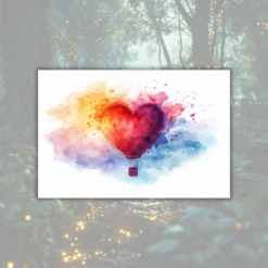 sagotanten stockbild med hjärtformad luftballong på regnbågsbakgrund i akvarell