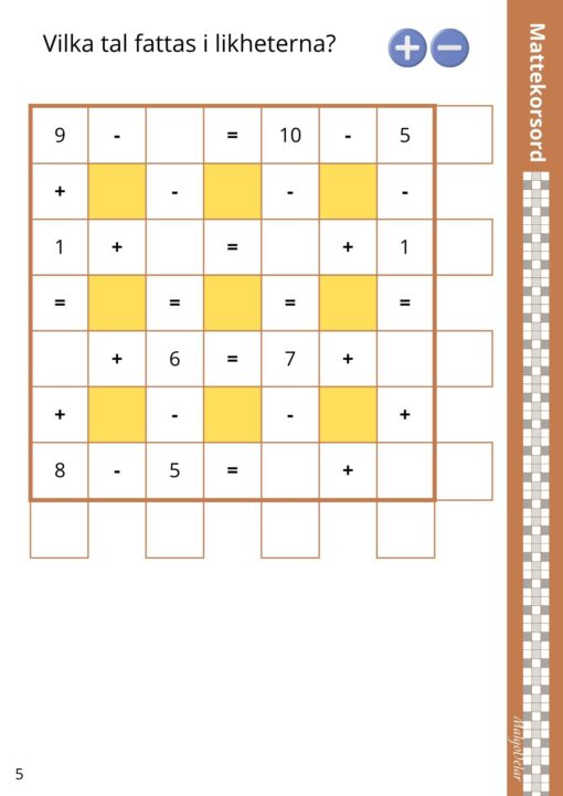 Bild med exempel på matematiskt korsord, en av tolv mattelekar.